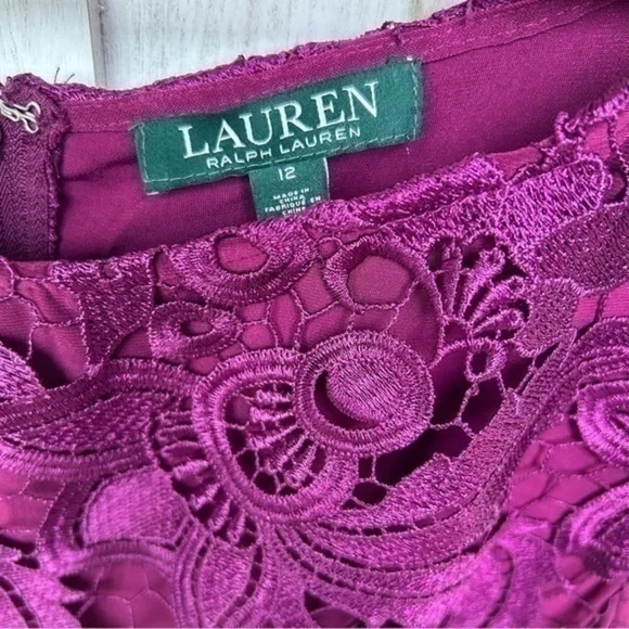 💋LAUREN RALPH LAUREN NEW Women's fuchsia Purple Lace Sleeveless Sheath Dress 12 - Picture 4 of 10
